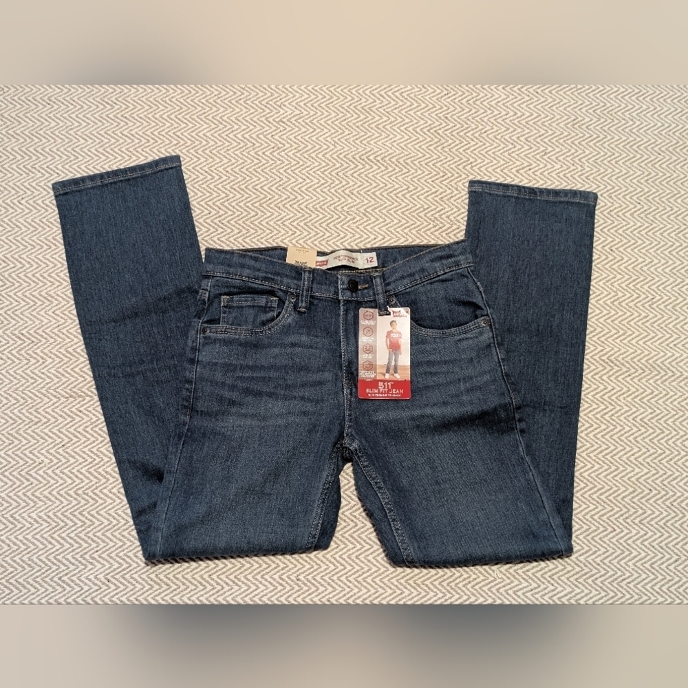 Levi's Kids Slim Fit Jeans - Dark Blue Levi's 511 Adjustable Waist Band Size 12 - Picture 3 of 7
